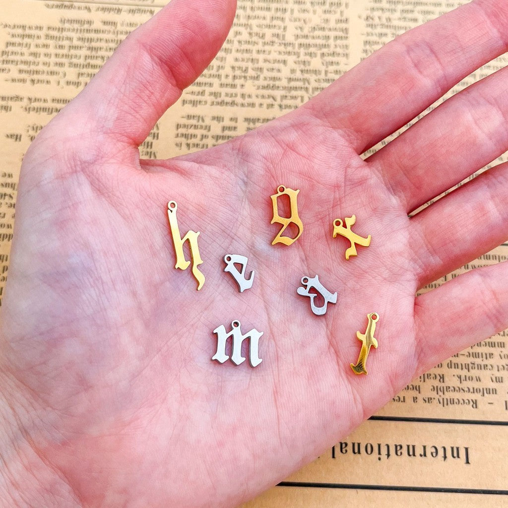 Old English Letter Vintage Pendant Initial - GOLD Stainless Steel