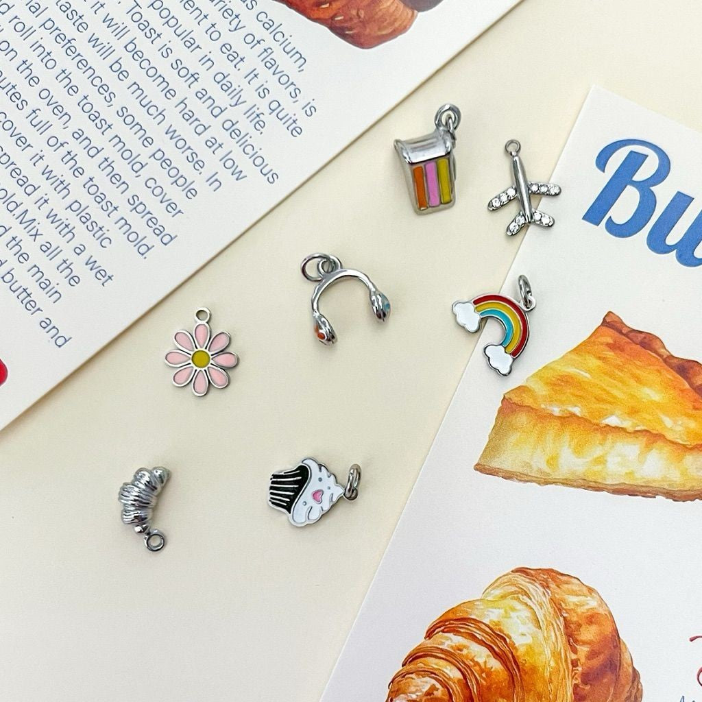Stainless steel 1 pc/ pink blue white heart Dr Pepper airplane rainbow pizza cupcake ribbon sunglasses