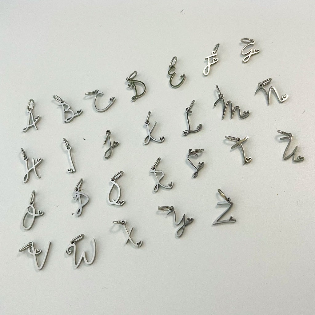 Cursive letter initial charms/ stainless steel alphabet pendants/ diy jewellery letter necklace bracelet