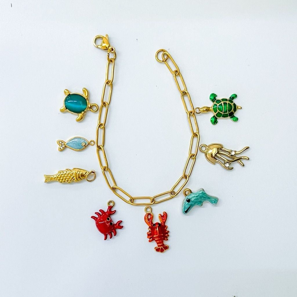 Stainless steel sea pendant 1 pc/ beach sea creature shells crab starfish  gold turtle lobster dolphin for necklaces
