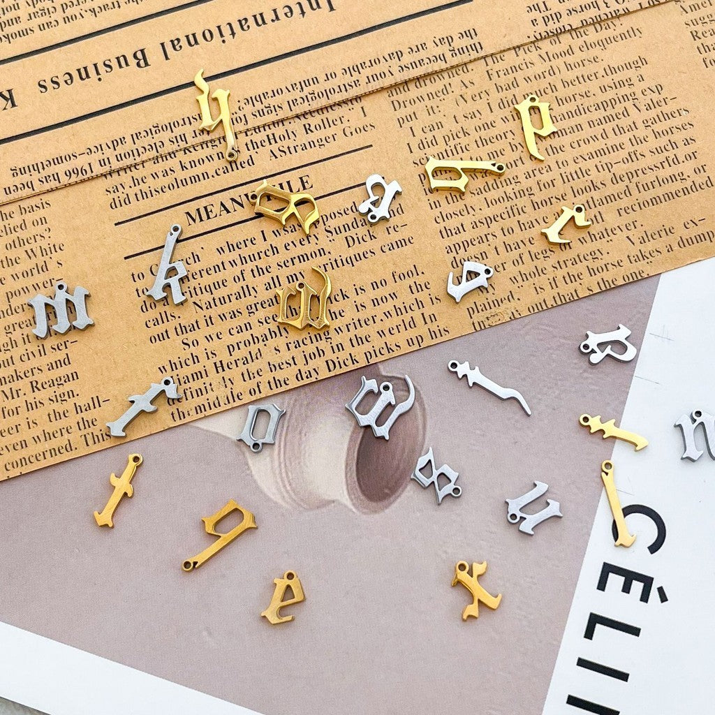 Old English Letter Vintage Pendant Initial - GOLD Stainless Steel
