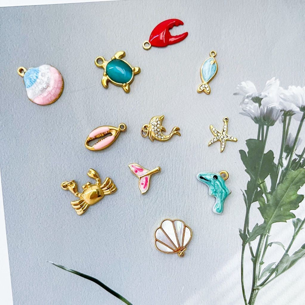 Stainless steel sea pendant 1 pc/ beach sea creature shells crab starfish  gold turtle lobster dolphin for necklaces