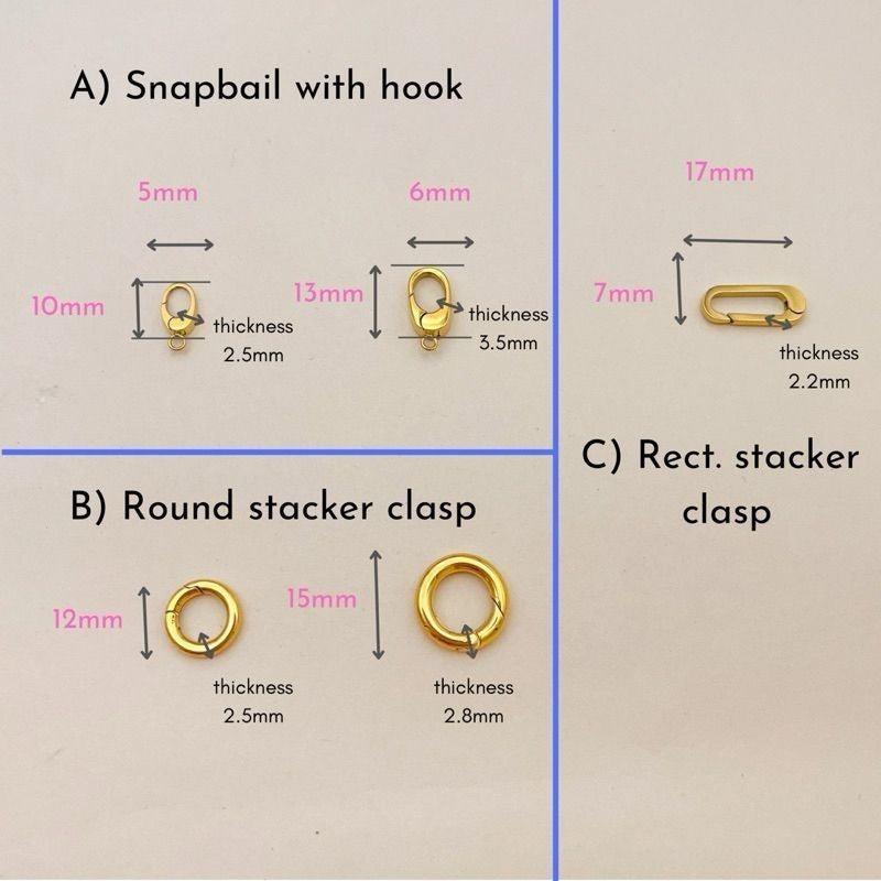 Snapbail with hook/ Round stacker clasp/ Rectangle clasp ending - stainless steel