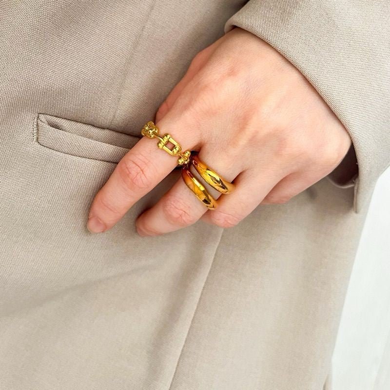 Stainless steel ring 1 pc/ double line wave ring tiff. hardware link ring