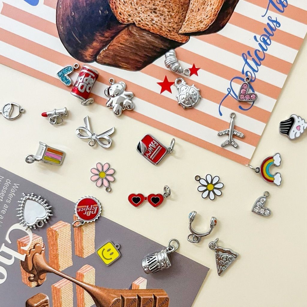 Stainless steel 1 pc/ pink blue white heart Dr Pepper airplane rainbow pizza cupcake ribbon sunglasses