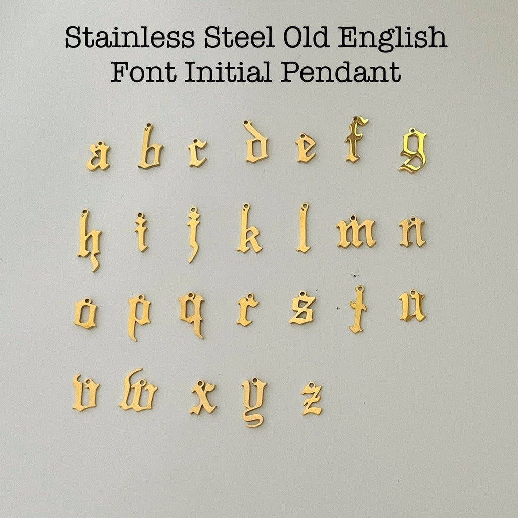 Old English Letter Vintage Pendant Initial - GOLD Stainless Steel