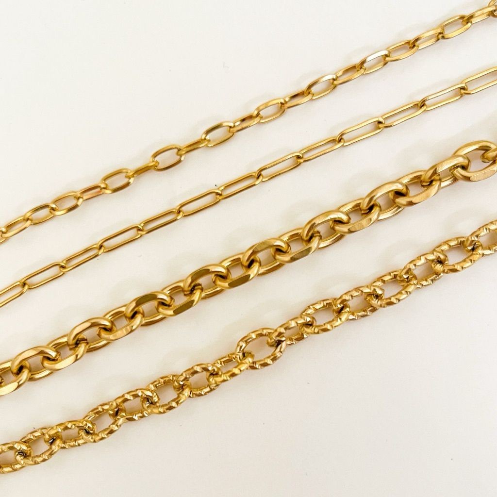 [DIY CHAIN] Stainless steel gold chain DIY bracelet necklace no ending/ Oval Cable/ Square cable/ Link/ Jagged chain