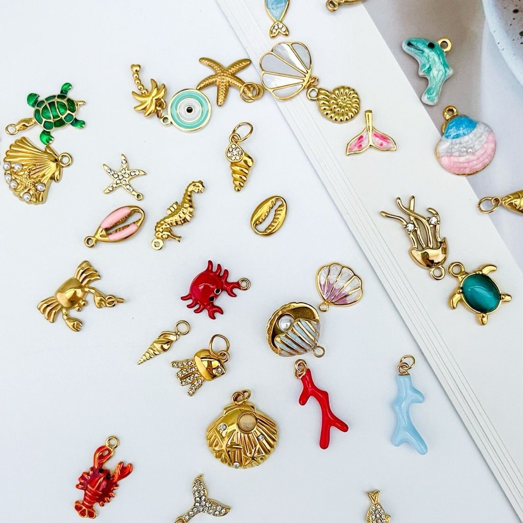 Stainless steel sea pendant 1 pc/ beach sea creature shells crab starfish  gold turtle lobster dolphin for necklaces