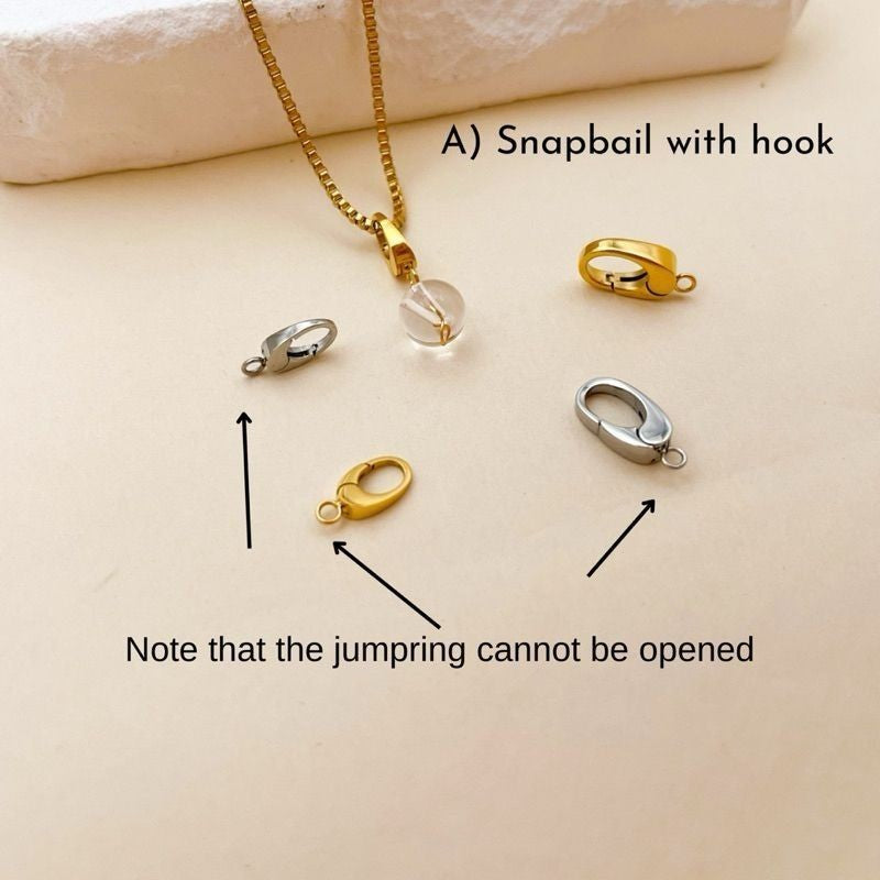 Snapbail with hook/ Round stacker clasp/ Rectangle clasp ending - stainless steel