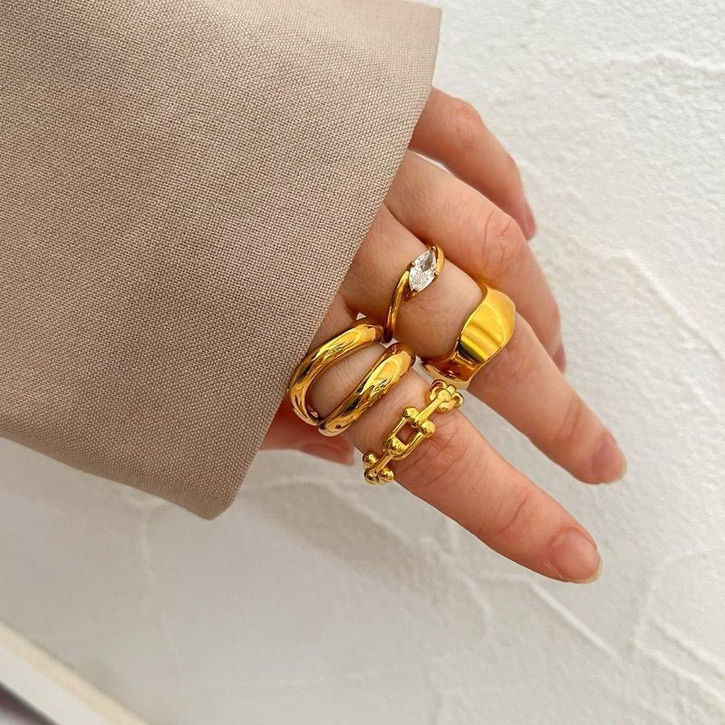 Stainless steel ring 1 pc/ double line wave ring tiff. hardware link ring