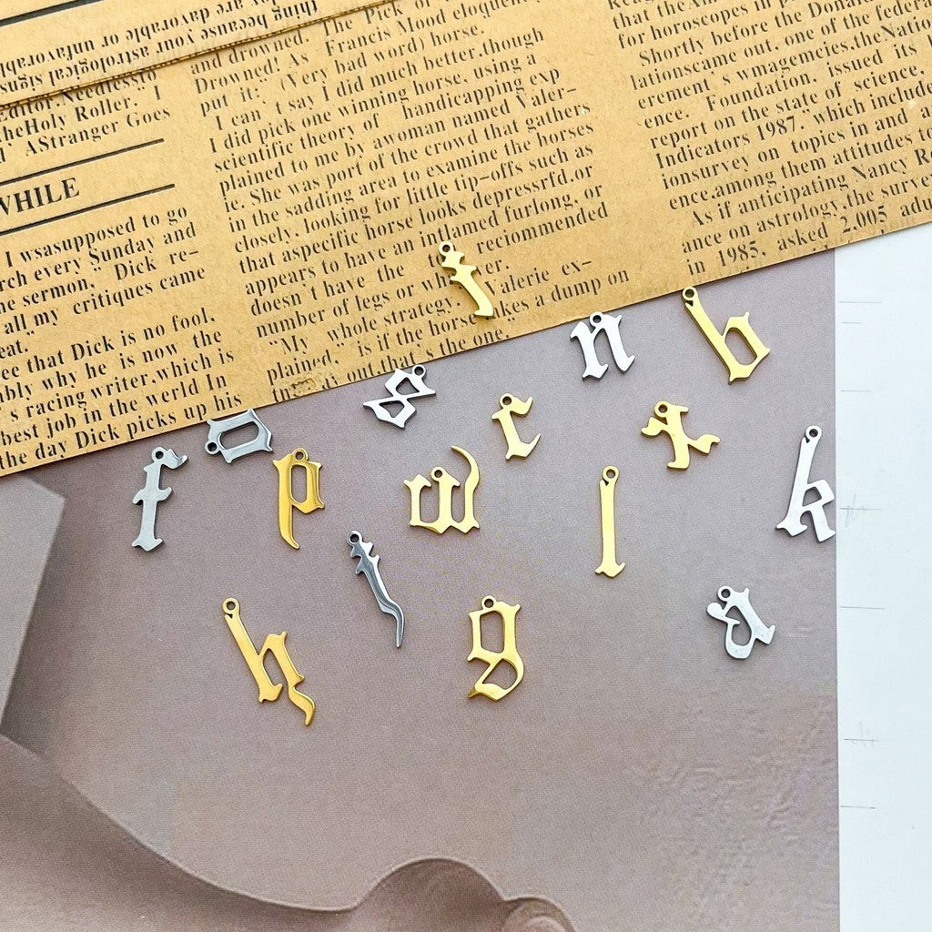 Old English Letter Vintage Pendant Initial - GOLD Stainless Steel