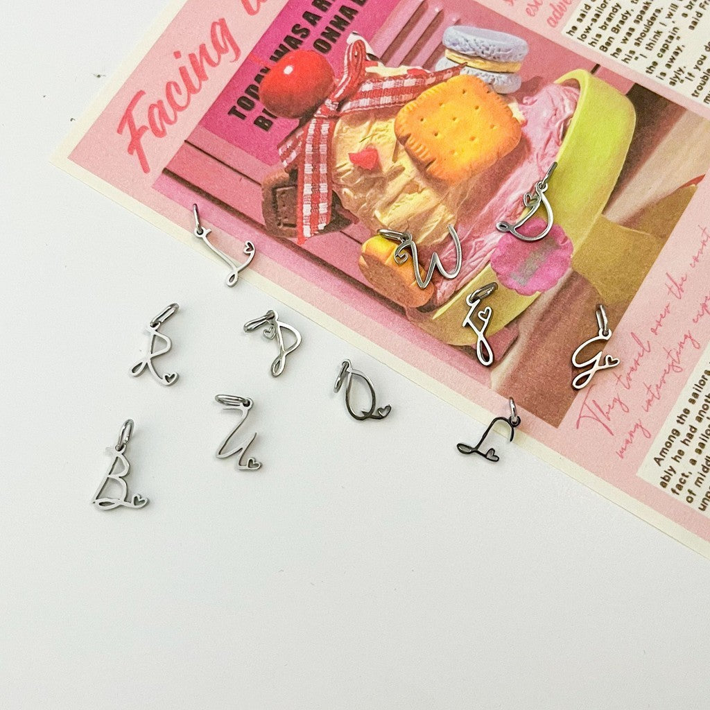 Cursive letter initial charms/ stainless steel alphabet pendants/ diy jewellery letter necklace bracelet