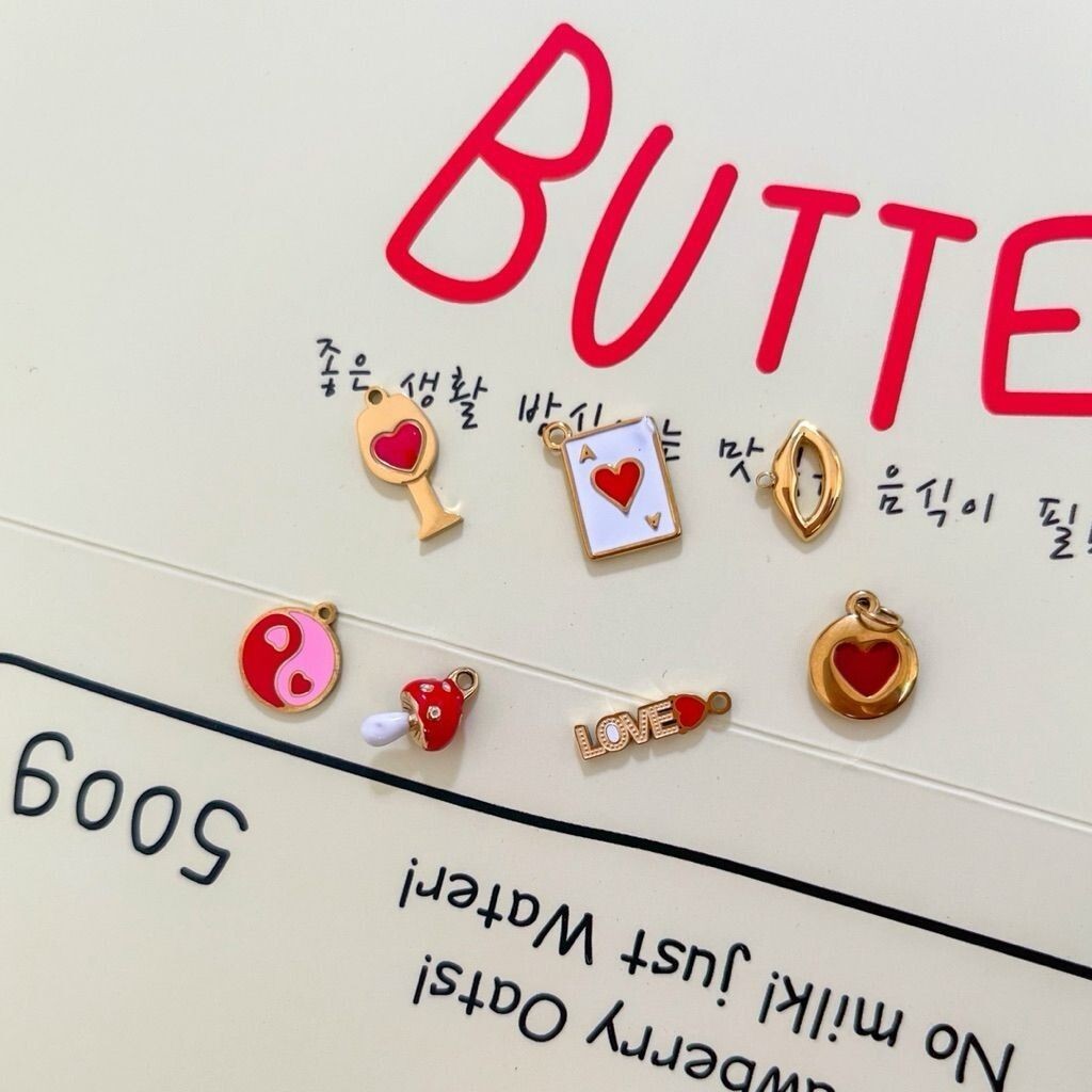 Stainless steel pendant 1pc/ love flower fish glass chilli cherry evil eye moon bear lock mushroom poker cupcakes star