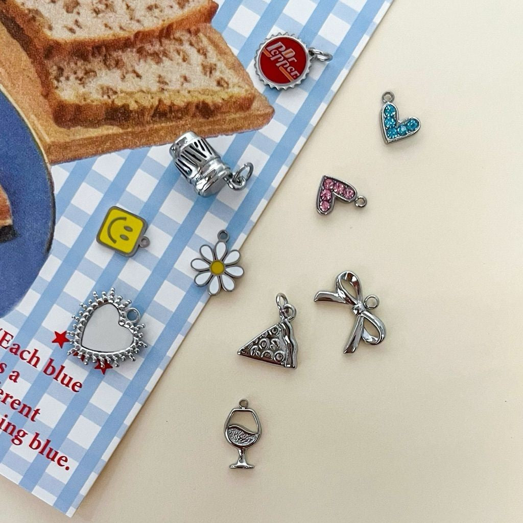 Stainless steel 1 pc/ pink blue white heart Dr Pepper airplane rainbow pizza cupcake ribbon sunglasses