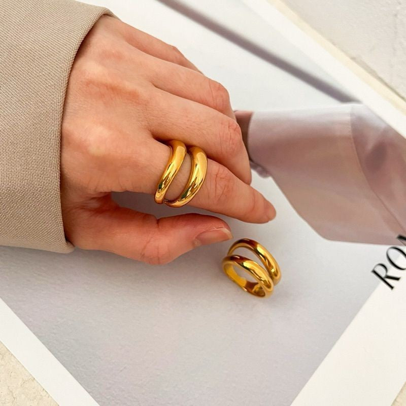 Stainless steel ring 1 pc/ double line wave ring tiff. hardware link ring
