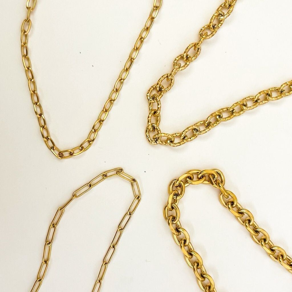 [DIY CHAIN] Stainless steel gold chain DIY bracelet necklace no ending/ Oval Cable/ Square cable/ Link/ Jagged chain