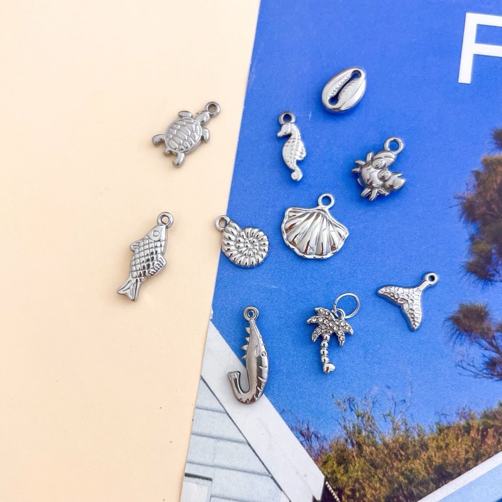 Stainless steel sea creatures pendant 1 pc/ diy jewellery charm/ shell turtle fish tail coconut starfish crab seahorse