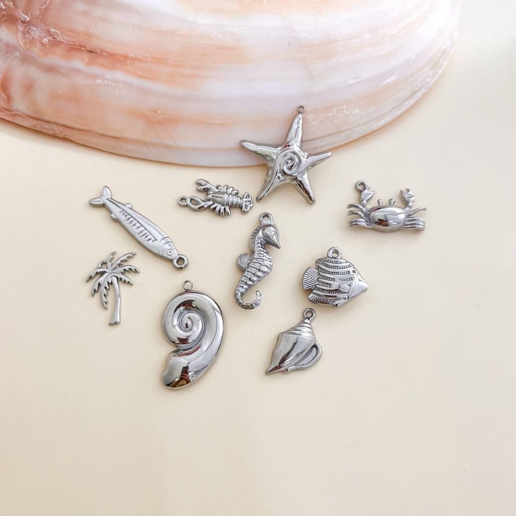 Stainless steel sea creatures pendant 1pc/ shell starfish lobster crab fish coconut tree