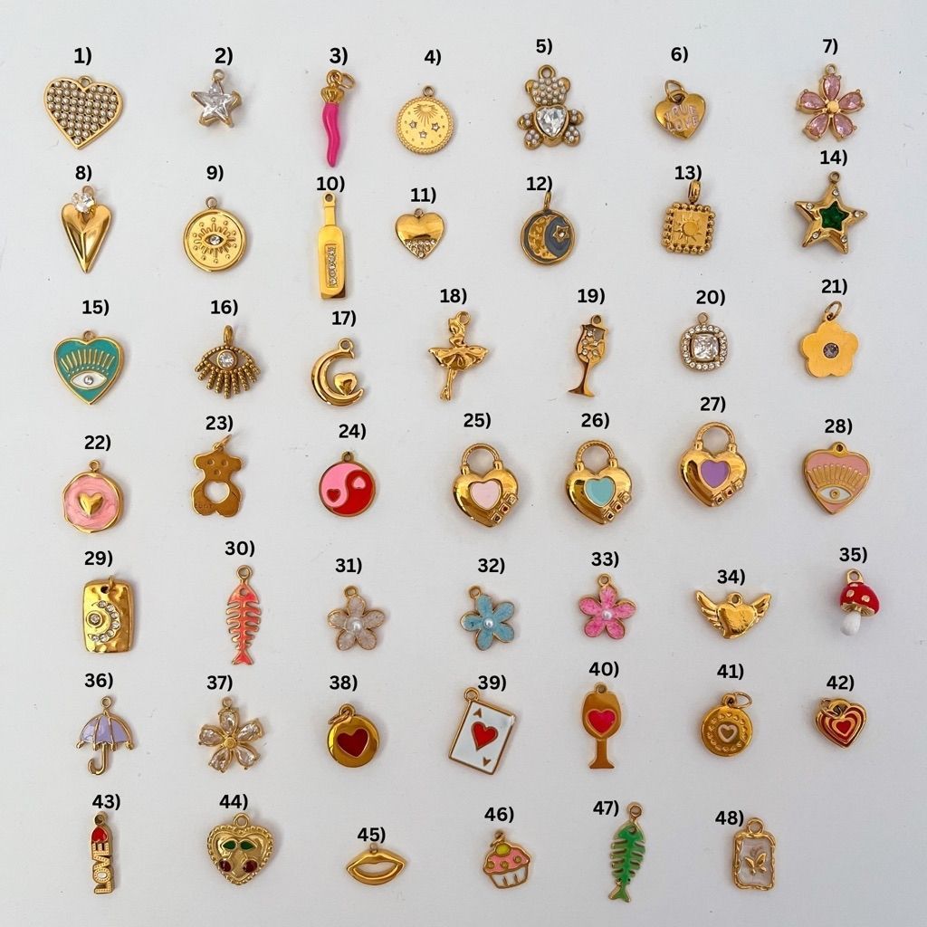 Stainless steel pendant 1pc/ love flower fish glass chilli cherry evil eye moon bear lock mushroom poker cupcakes star