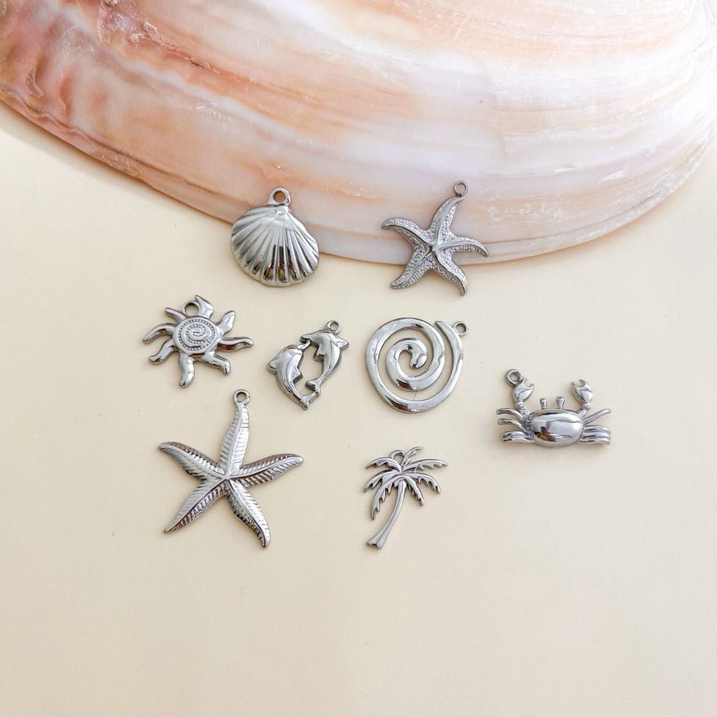 Stainless steel sea creatures pendant 1pc/ shell starfish lobster crab fish coconut tree