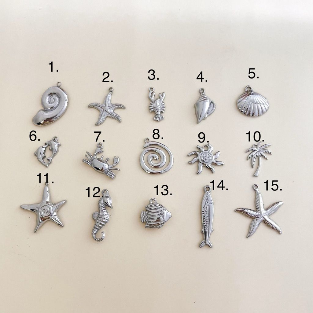 Stainless steel sea creatures pendant 1pc/ shell starfish lobster crab fish coconut tree