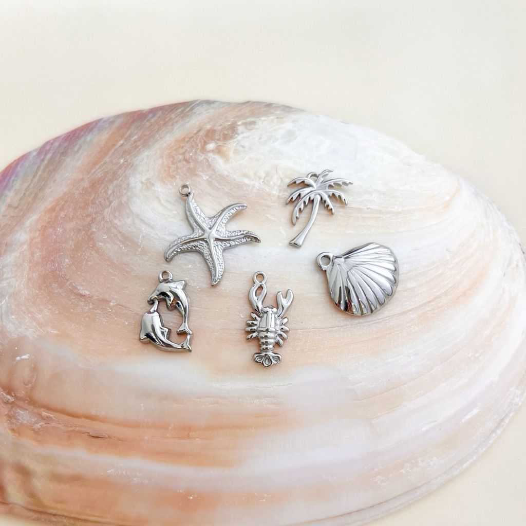 Stainless steel sea creatures pendant 1pc/ shell starfish lobster crab fish coconut tree