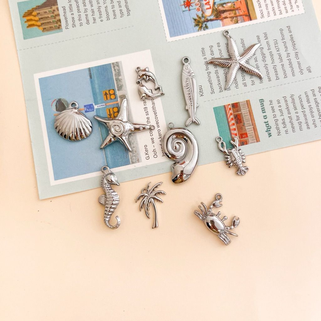 Stainless steel sea creatures pendant 1pc/ shell starfish lobster crab fish coconut tree