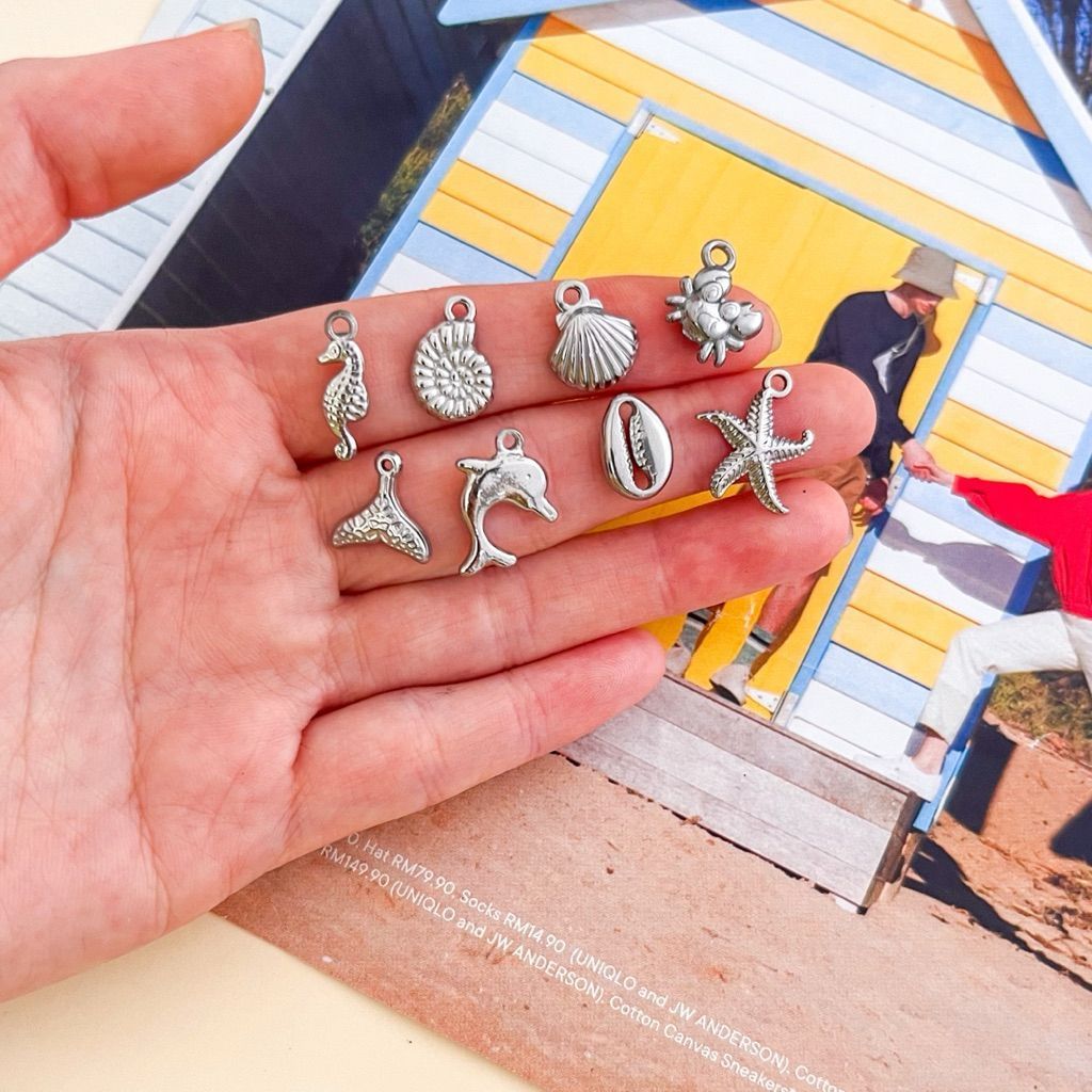 Stainless steel sea creatures pendant 1 pc/ diy jewellery charm/ shell turtle fish tail coconut starfish crab seahorse