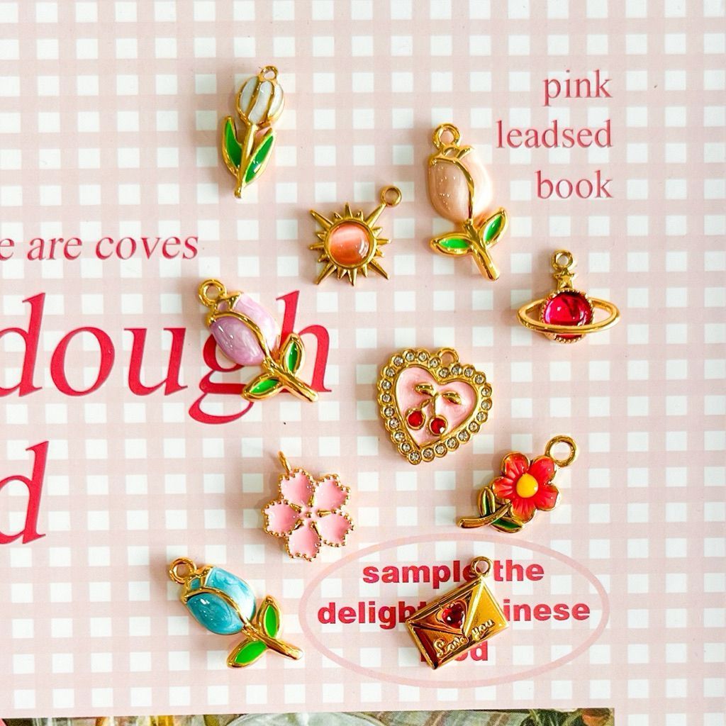 Stainless steel charms planet/sparkle/clover/envelope/camera/saturn/sakura/tulip/flower/love galaxy/ diy jewellery