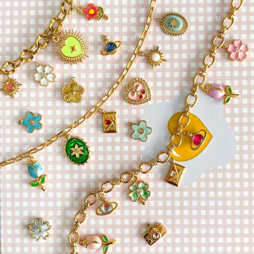 Stainless steel charms planet/sparkle/clover/envelope/camera/saturn/sakura/tulip/flower/love galaxy/ diy jewellery