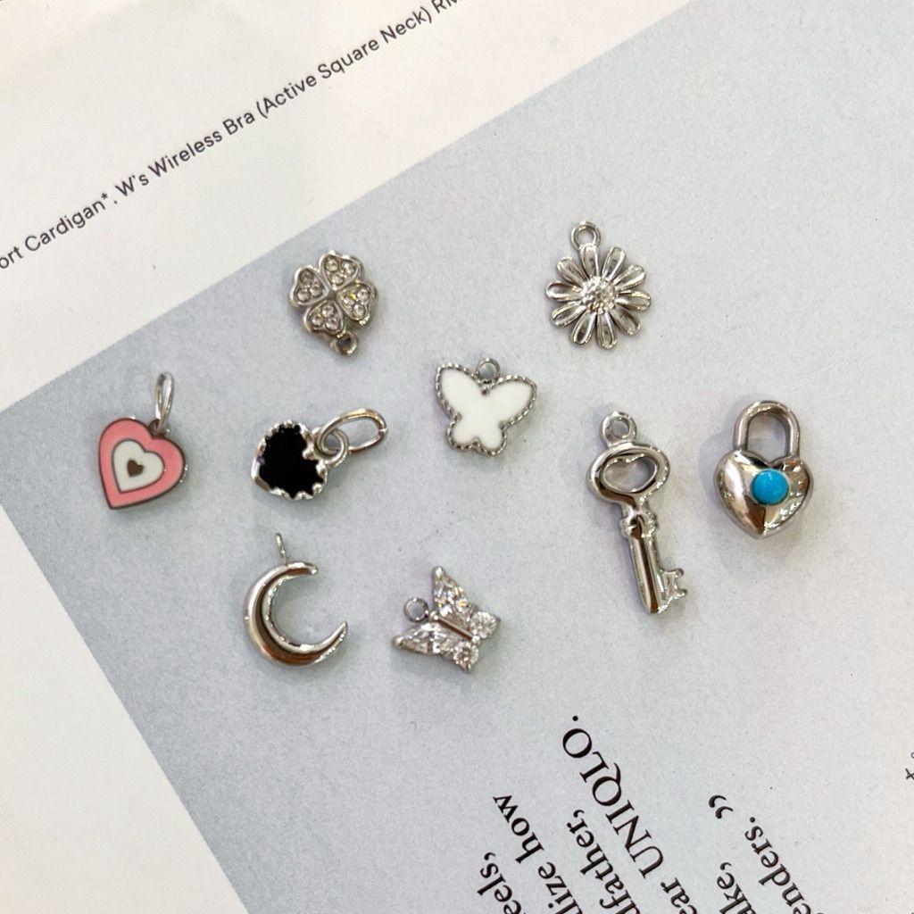 Stainless steel charms moon/plane/key/star/butterfly/flower/rose/hummingbird/clover/heart/love pendants diy jewelry 1pc