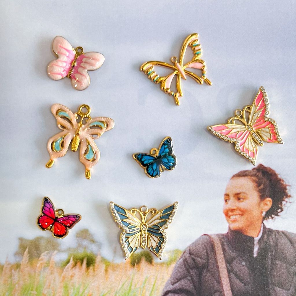 Stainless steel charm butterfly & flowers love heart pastel pendant diy jewelry bracelet necklace 1pc