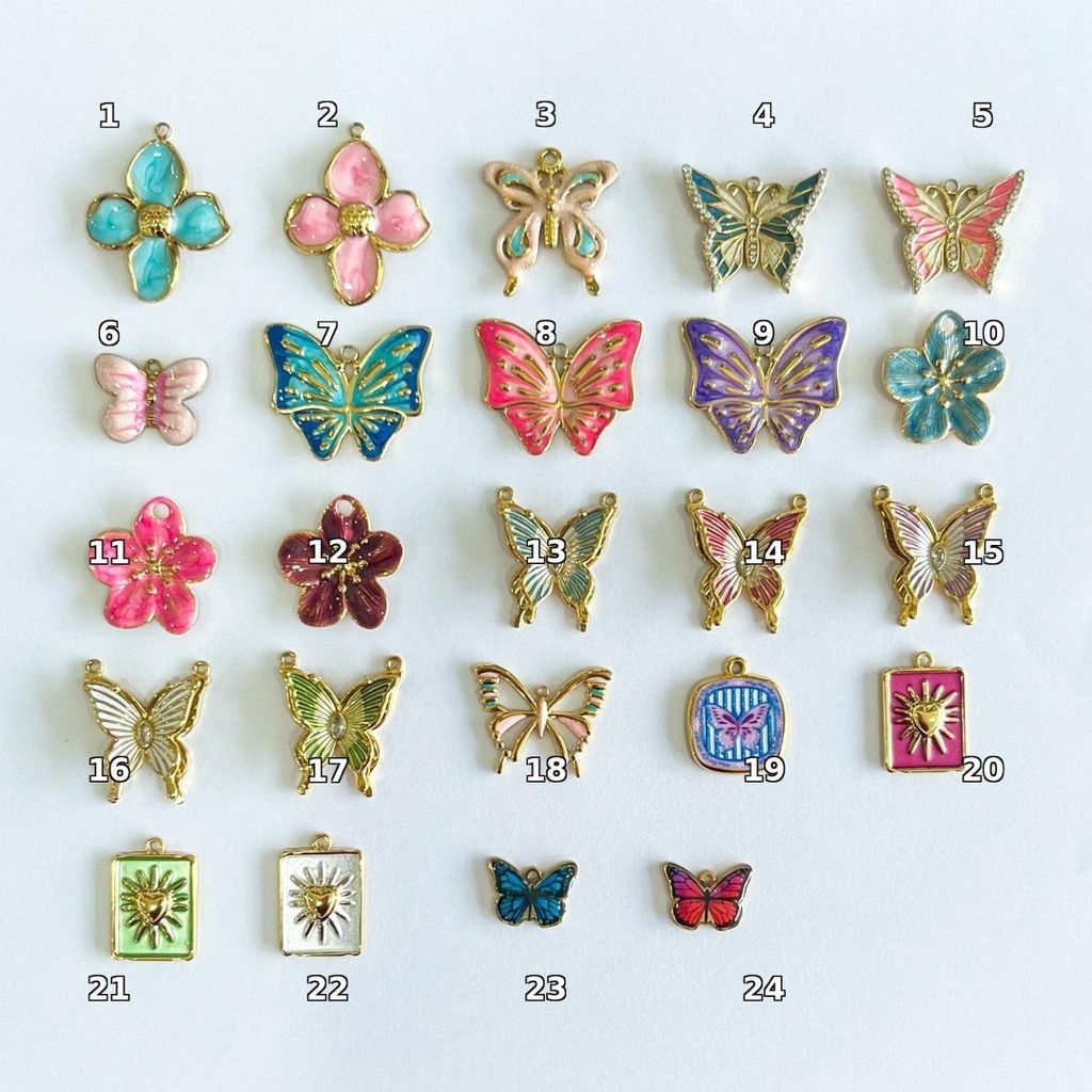 Stainless steel charm butterfly & flowers love heart pastel pendant diy jewelry bracelet necklace 1pc