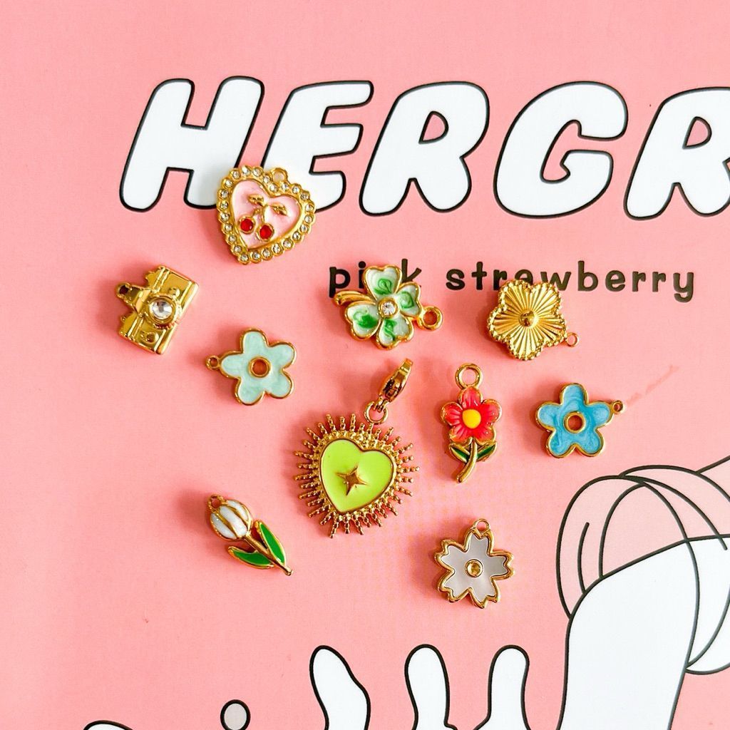 Stainless steel charms planet/sparkle/clover/envelope/camera/saturn/sakura/tulip/flower/love galaxy/ diy jewellery