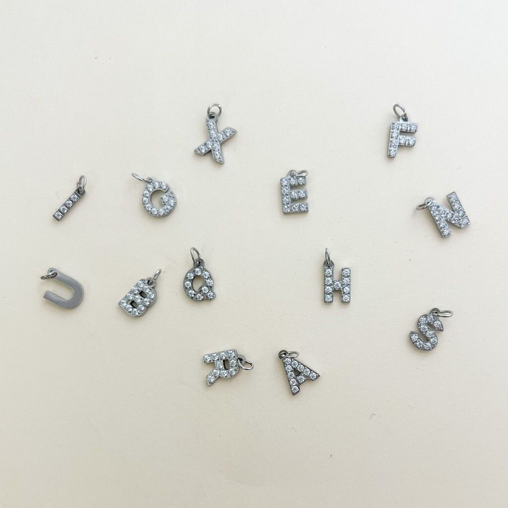 Stainless steel pendant 1 pc/ letters initials numbers sparkle alphabet diy necklace bracelet