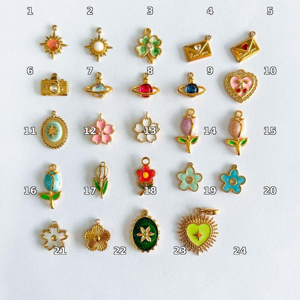 Stainless steel charms planet/sparkle/clover/envelope/camera/saturn/sakura/tulip/flower/love galaxy/ diy jewellery