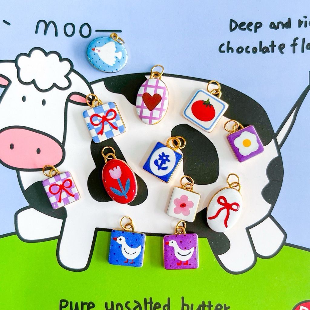 Stainless steel charm love/heart/sky/ribbon/duck/bird/flower/envelope/tomato/egg/cartoon whimsy thick pendant